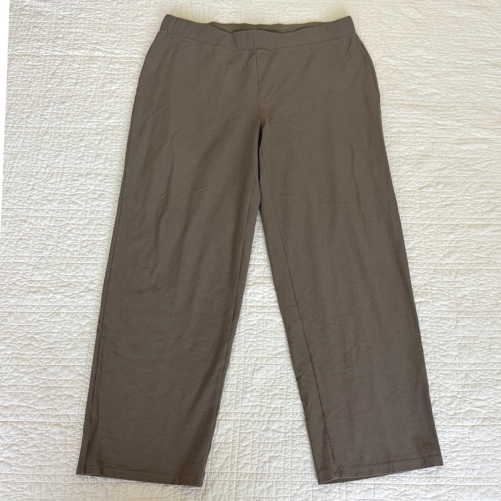 Eileen Fisher Washable Stretch Crepe Ankle Pants Bark Brown Large L Slim Tapered - Picture 2 of 7